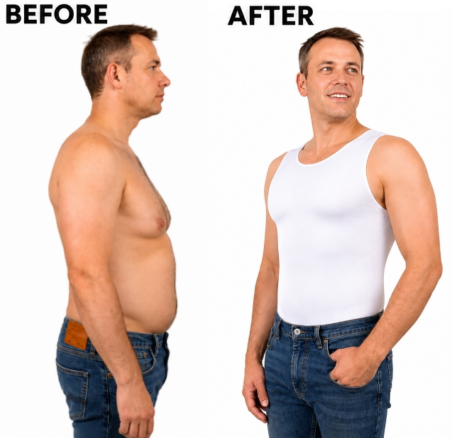 Seamless Shapewear Tank Top for Men - before and after
