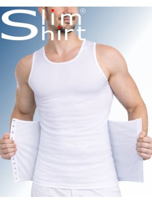 Bodyshaper corrigerend shirt mannen wit vooraanzicht buikband shaping